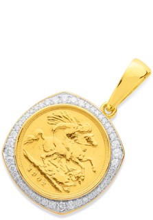 9ct-Diamond-Pendant-with-22ct-Half-Sovereign on sale