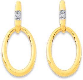 9ct+Oval+Shaped+Diamond+Drop+Earrings