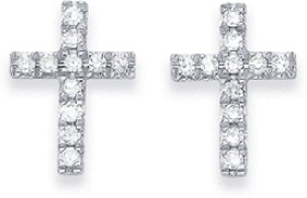 9ct%2C+Diamond+Cross+Stud+Earrings