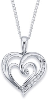 9ct+White+Gold+Diamond+Heart+Pendant