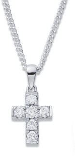 9ct+White+Gold+Diamond+Cross+Pendant