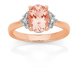 9ct+Rose+Gold+Oval+Morganite+and+Diamond+Ring