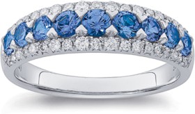 9ct+White+Gold+Ceylon+Sapphire+%26amp%3B+Diamond+Ring