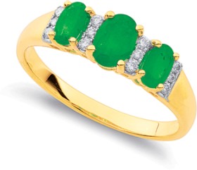 9ct+Emerald+%26amp%3B+Diamond+Trilogy+Ring