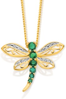 9ct+Emerald+%26amp%3B+Diamond+Dragonfly+Slider+Pendant