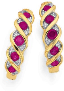 9ct+Ruby+%26amp%3B+Diamond+Twist+Hoops