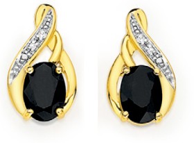 9ct+Black+Sapphire+%26amp%3B+Diamond+Twist+Studs