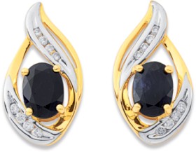 9ct+Black+Sapphire+%26amp%3B+Diamond+Stud+Earrings