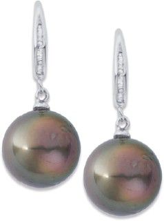 9ct+White+Gold+Tahitian+Pearl+%26amp%3B+Diamond+Earrings