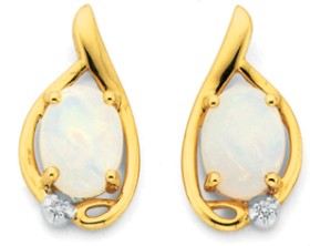 9ct+White+Opal+%26amp%3B+Diamond+Studs