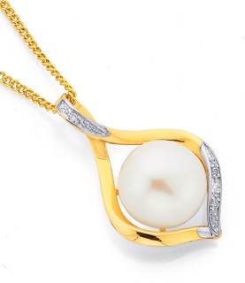 9ct+Created+Freshwater+Pearl+%26amp%3B+Diamond+Swirl+Pendant