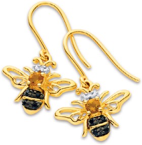 Eliza+9ct+Citrine+%26amp%3B+Onyx+Bee+Earrings+with+Diamond