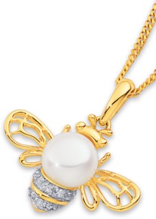 Eliza+9ct+Freshwater+Pearl+%26amp%3B+Diamond+Bee+Pendant