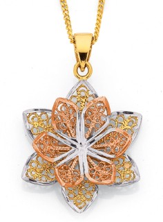 9ct+Tri+Tone+Lotus+Flower+Pendant