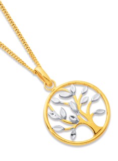 9ct+Two+Tone+Tree+of+Life+Circle+Pendant