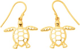 9ct+Filigree+Turtle+Hook+Drop+Earrings