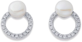 Sterling+Silver+Cubic+Zirconia+Circle+with+Freshwater+Pearl+Studs