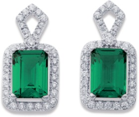 Sterling+Silver+Green+Cubic+Zirconia+Rectangle+Halo+Studs