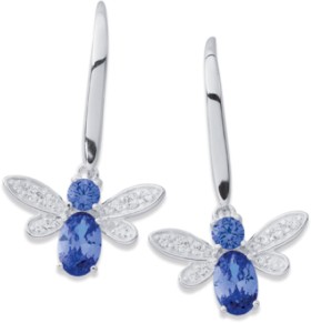 Sterling+Silver+Blue+Oval+Cubic+Zirconia+Bee+Earrings