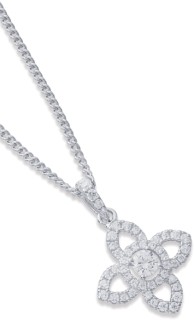 Sterling+Silver+Cubic+Zirconia+Open+Clover+Pendant