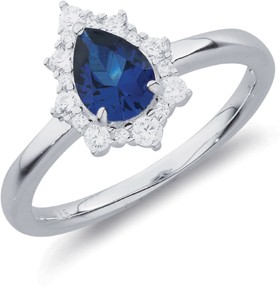 Sterling+Silver+Blue+Cubic+Zirconia+Halo+Ring