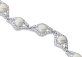 Sterling+Silver+Freshwater+Pearl+%26amp%3B+Cubic+Zirconia+Bracelet