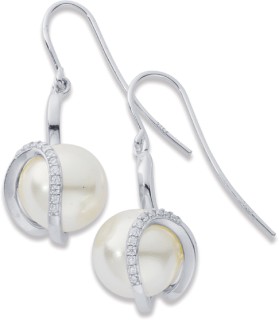 Sterling+Silver+Pearl+with+Cubic+Zirconia+Twist+Drop+Earrings