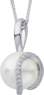 Sterling+Silver+Shell+Pearl+with+Cubic+Zirconia+Twist+Pendant