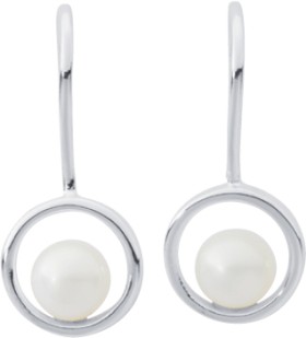 Sterling+Silver+Freshwater+Pearl+in+Circle+Hook+Earrings