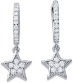 Sterling+Silver+Cubic+Zirconia+Star+Hoops