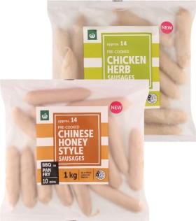 NEW-Woolworths-Precooked-Sausages-1kg on sale