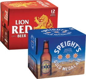 Lion-Red-Speights-Gold-Medal-Ale-or-Waikato-Draught-Bottles-12-Pack on sale