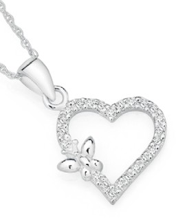 Sterling+Silver+Flutter+Cubic+Zirconia+Open+Heart+With+Butterfly+Pendant