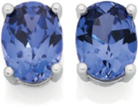 9ct+White+Gold+Created+Sapphire+Stud+Earrings