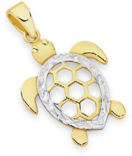 9ct+Two+Tone+Turtle+Pendant