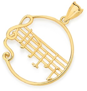 9ct+Musical+Melody+Circle+Pendant