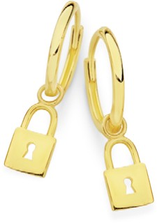 9ct-9mm-Lock-Drop-Huggie-Earrings on sale