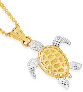 9ct+Two+Tone+Diamond-Cut+Turtle+Pendant