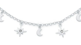 Sterling+Silver+19cm+Cubic+Zirconia+Star+%26amp%3B+Moon+Alternate+Bracelet