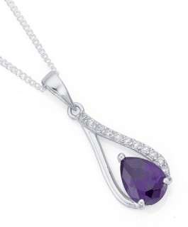 Sterling+Silver+Pear+Violet+Cubic+Zirconia+Loop+Pendant