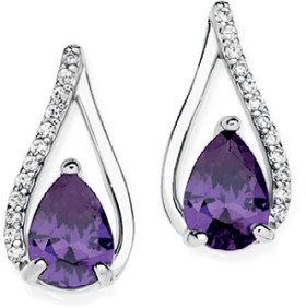 Sterling+Silver+Pear+Violet+Cubic+Zirconia+Loop+Earrings