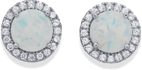 Sterling+Silver+Cubic+Zirconia+%26amp%3B+Created+Opal+Studs