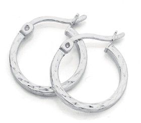 Sterling+Silver+Diamond+Cut+Flat+Hoops+15mm+Earrings