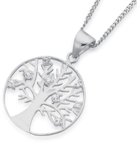 Sterling+Silver+Cubic+Zirconia+Tree+Pendant