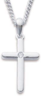 Sterling+Silver+Cubic+Zirconia+Cross+Pendant