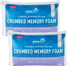 Tontine+Crumbed+Memory+Foam+2+Pack+Pillows+with+Knitted+Jacquard+Cover