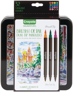 Crayola+Signature+Marker+Tin+-+Brush+%26amp%3B+Detail+Dual-Tip+Markers