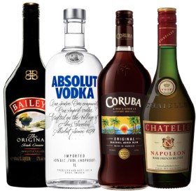 Baileys-Irish-Cream-Absolut-Vodka-Original-Coruba-Original-or-Gold-Rum-or-Chatelle-Napoleon-Brandy-1L on sale