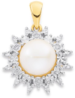 9ct+Freshwater+Pearl+%26amp%3B+Diamond+Miracle+Pendant