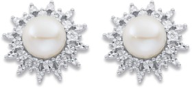 9ct+Freshwater+Pearl+%26amp%3B+Diamond+Cluster+Earrings